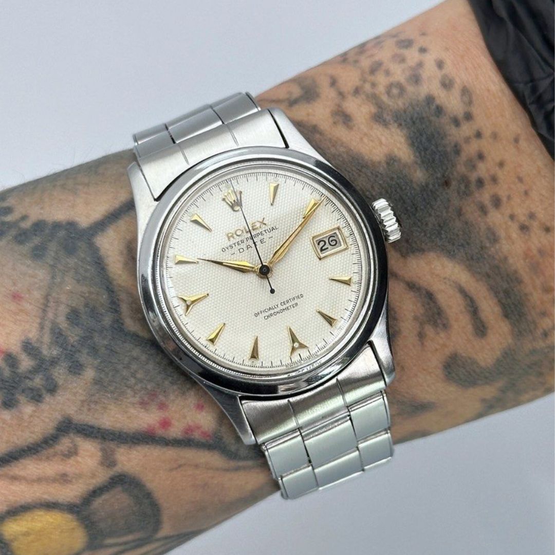 34mm-1954-vintage-rolex-oysterdate-honeycomb-ref-6518-cal-1030-1_220125204301-1000x1000@2x 34mm • 1954 Vintage Rolex OysterDate ‘Honeycomb’ ref.6518 cal.1030 - Image 1