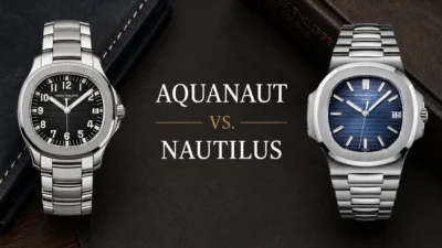 Patek Philippe Aquanaut and Nautilus side-by-side comparison showcasing two iconic luxury sports watches with differences in design, heritage, and collector appeal.