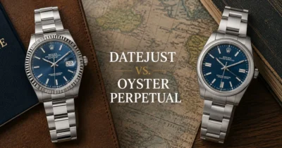 Rolex Datejust and Rolex Oyster Perpetual side-by-side comparison highlighting the differences in design, functionality, and style to help buyers choose their ideal classic Rolex watch.