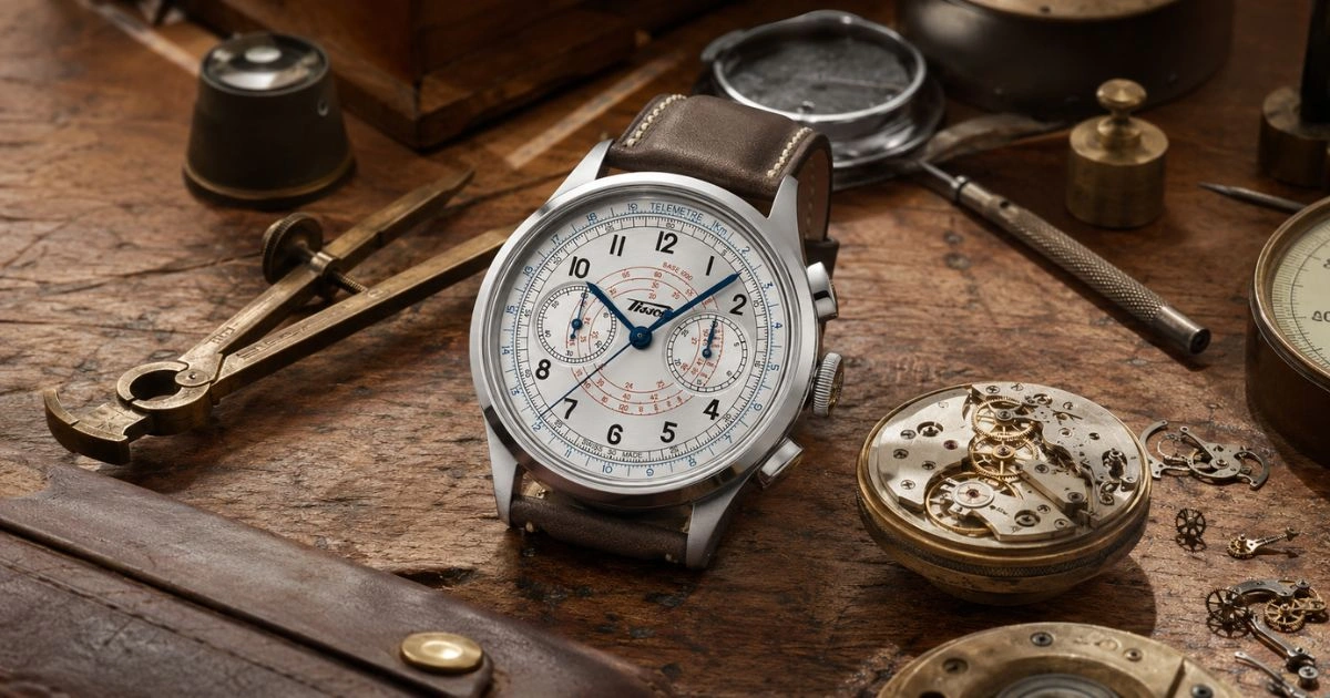 Luxury chronograph watch showcasing tachymeter, telemeter, and pulsometer scales, highlighting their unique functions for measuring speed, distance, and pulse rate.
